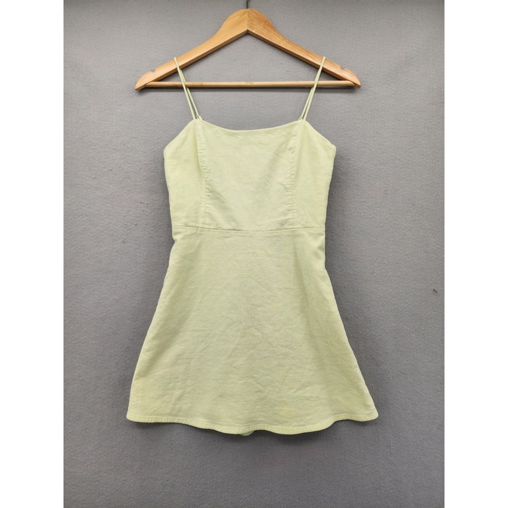 Zara Lime Green Romper Dress S Mini Skort Smocked Back Adjustable Straps‎ Summer
